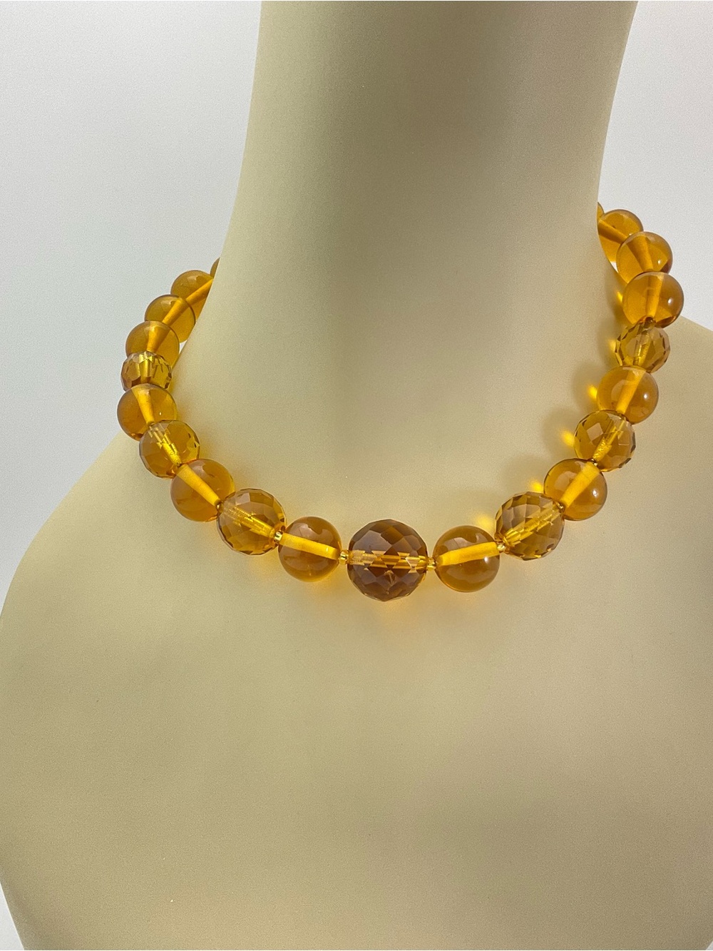 Chunky Beaded Necklace, Golden Orange Vintage Glass & Crystal Beads, Bubblegum
